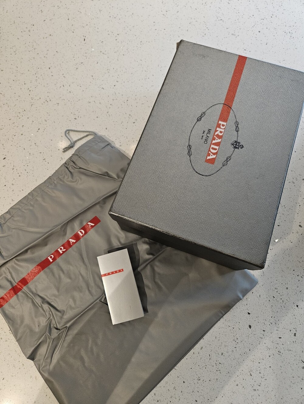 Prada Women Black Leather Sneakers with Red Logo Tongue - Picture 7 of 8